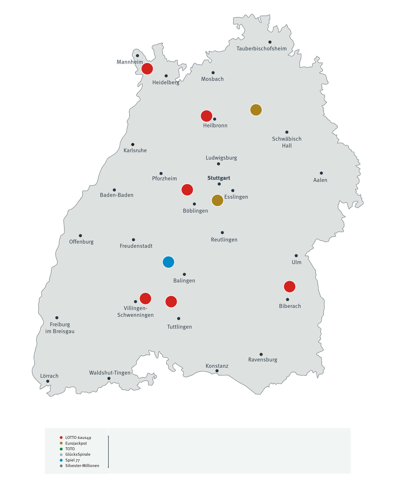 Millionengewinne in Baden-Württemberg 2025 - Landkarte