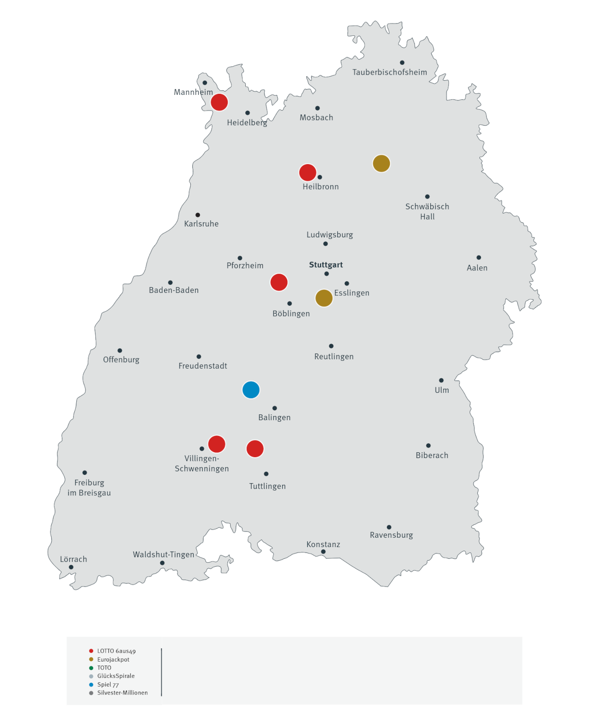 Millionengewinne in Baden-Württemberg 2025 - Landkarte