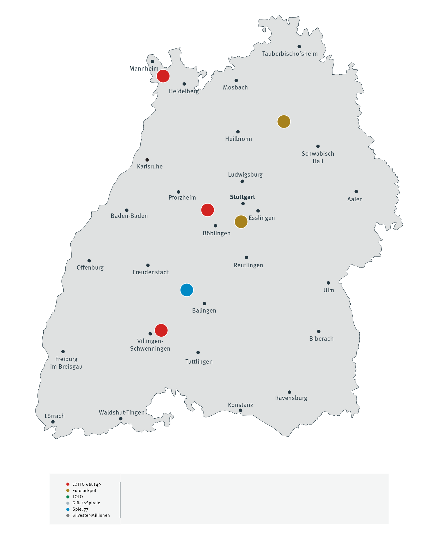 Millionengewinne in Baden-Württemberg 2025 - Landkarte