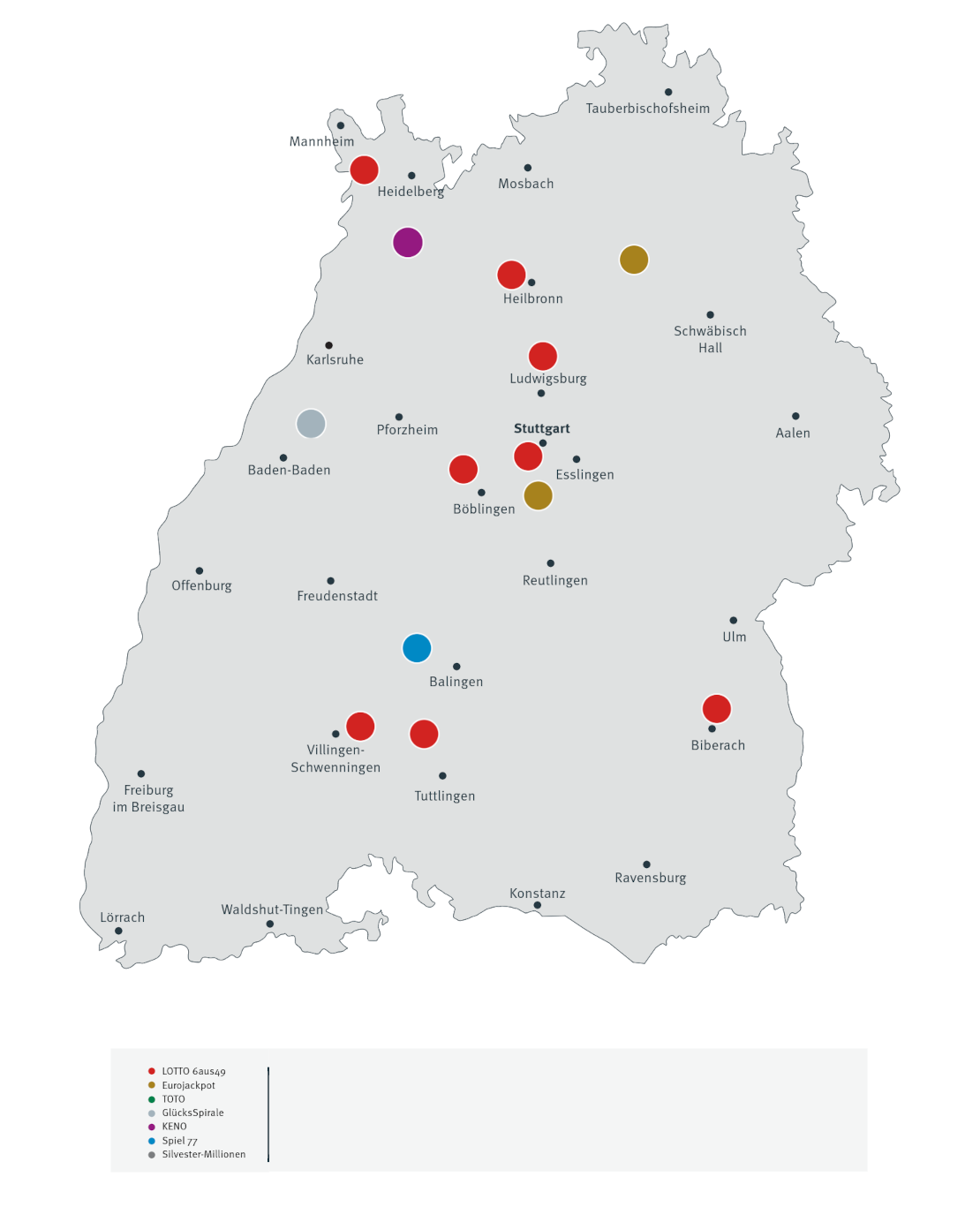 Millionengewinne in Baden-Württemberg 2025 - Landkarte