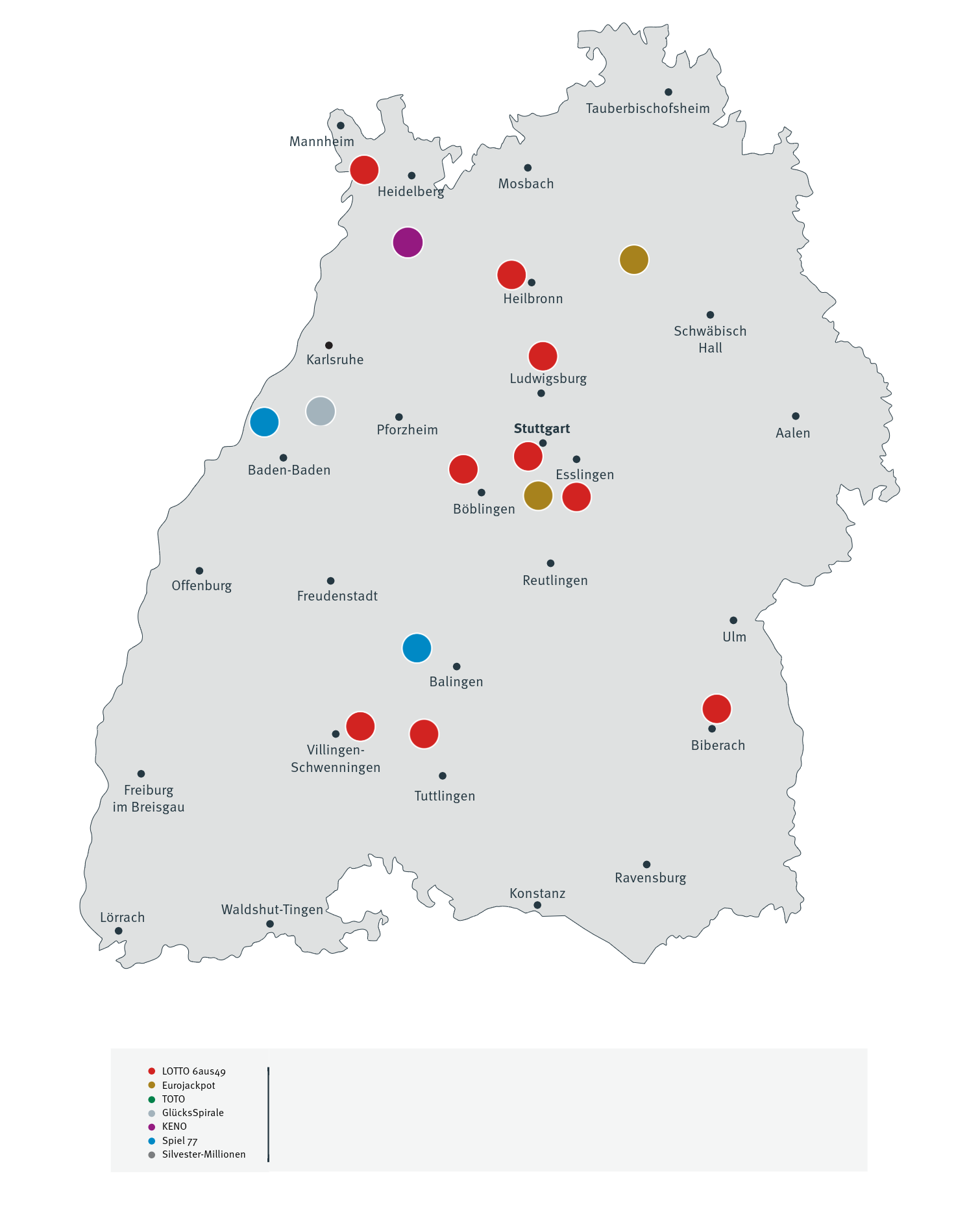 Millionengewinne in Baden-Württemberg 2025 - Landkarte