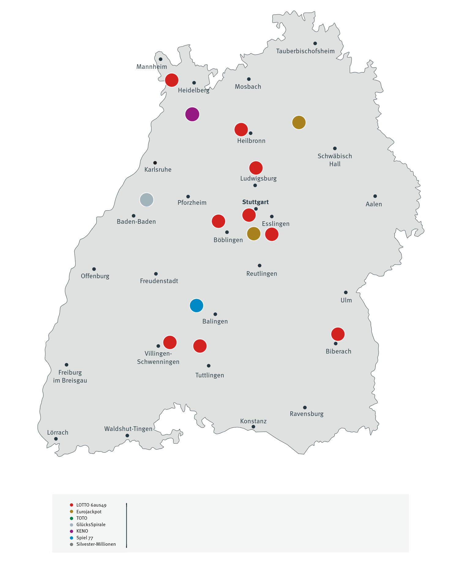 Millionengewinne in Baden-Württemberg 2025 - Landkarte