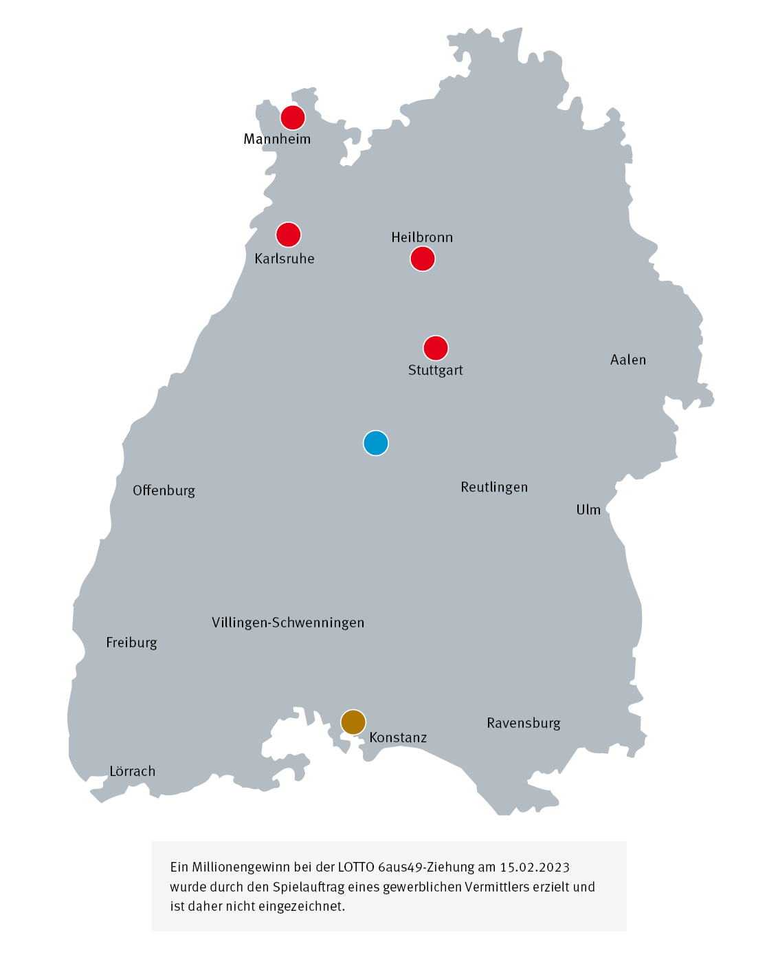Millionengewinne in Baden-Württemberg 2023 - Landkarte