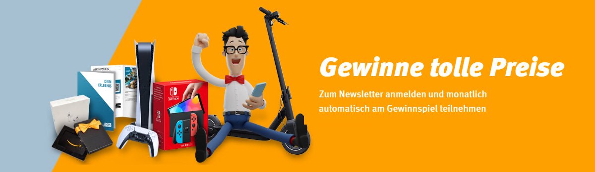 Gewinne tolle Preise. Zum Newsletter anmelden und monatlich automatisch am Gewinnspiel teilnehmen.