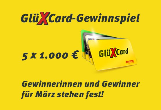 Glückscard-Gewinnspiel 5 x 1.000 €. Gewinner für März stehen fest