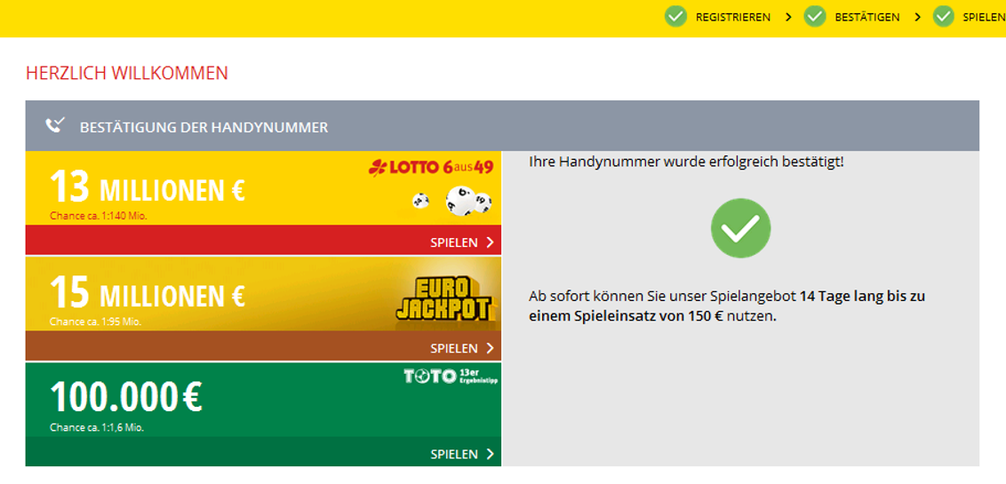 Bestätigung der Registrierung bei LOTTO Baden-Württemberg