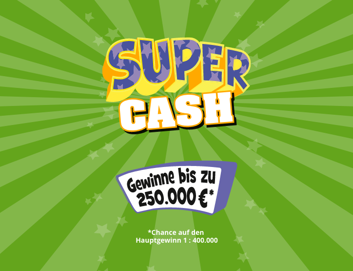 Logo SUPER Cash auf grünem Hintergrund.