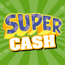 Logo Super Cash auf grünem Hintergrund.