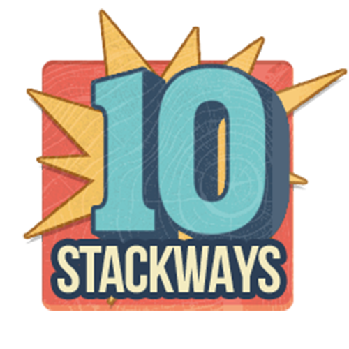 Symbol für 10 Stackways in bunten Buchstaben.