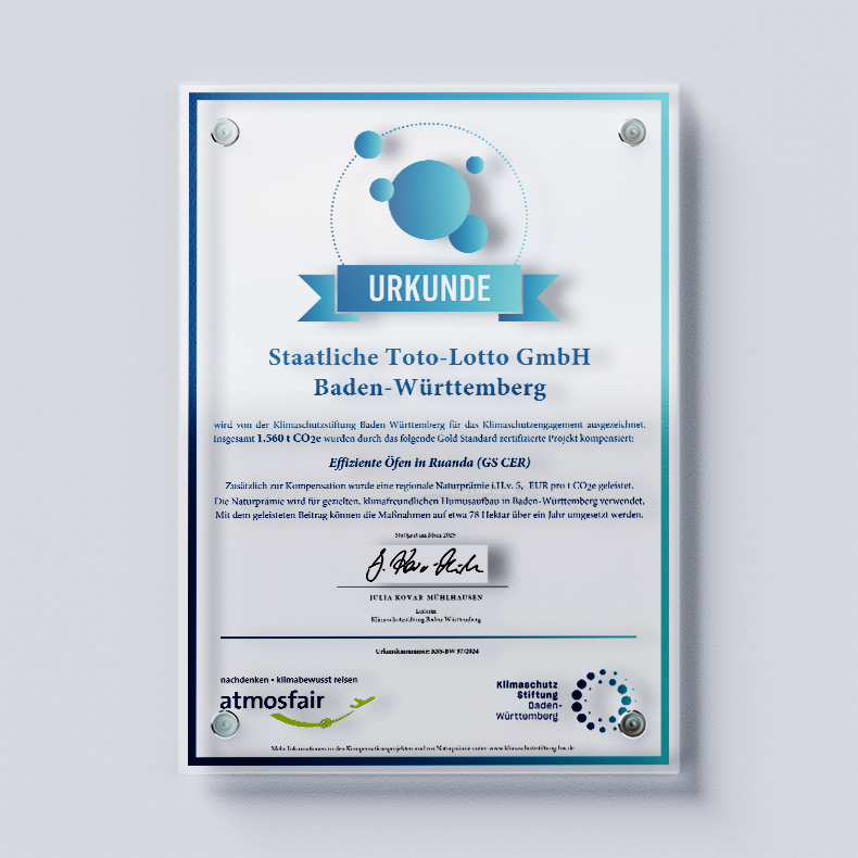 Urkunde Klimaschutzengagement der Staatlichen Toto-Lotto GmbH