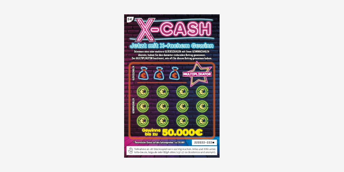 Rubbellos X-Cash - Gewinne bis zu 50.000 €.