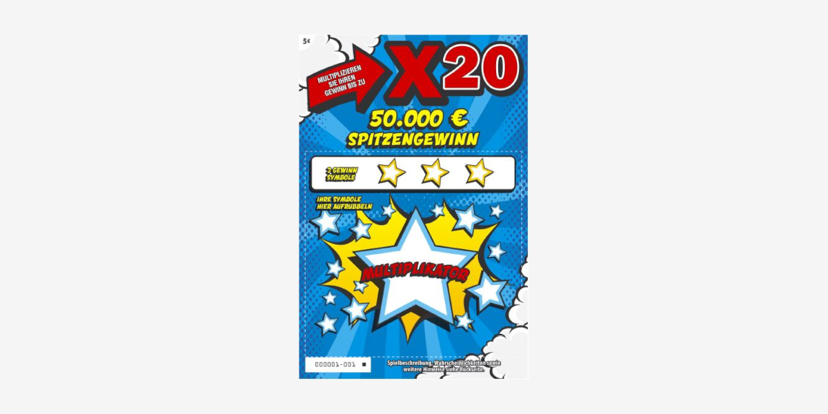 Rubbellos X20. Gewinne bis zu 50.000 €.