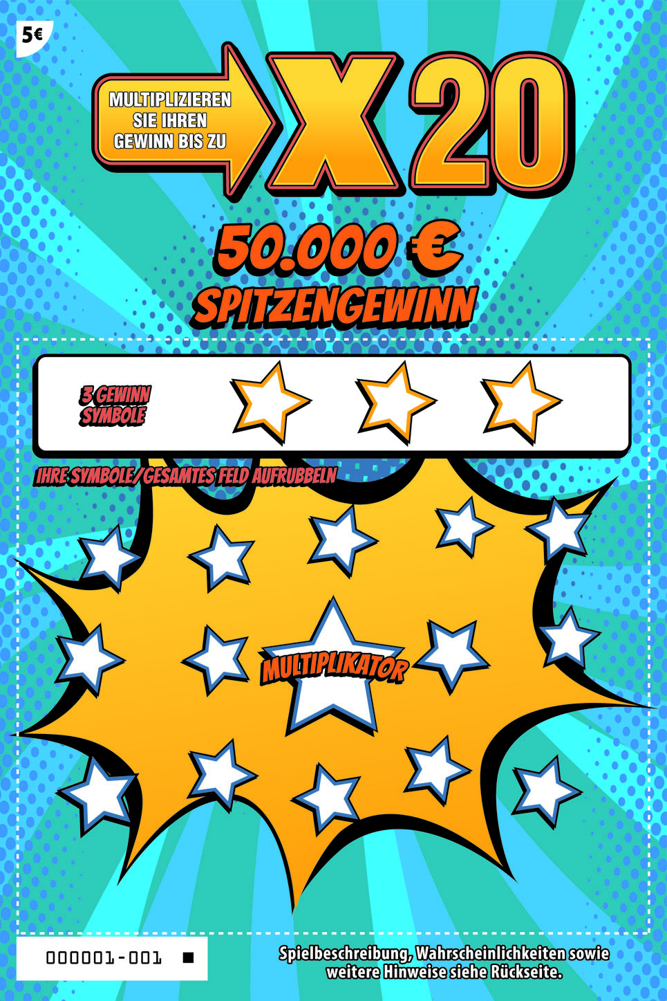 Rubbellos X20 mit 50.000 Euro Spitzengewinn.